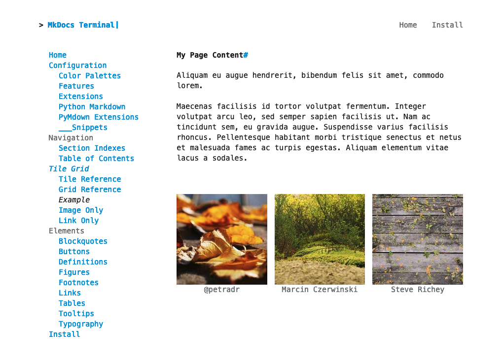 web page with three square images in a row.  images appear after Lorem Ipsum text.